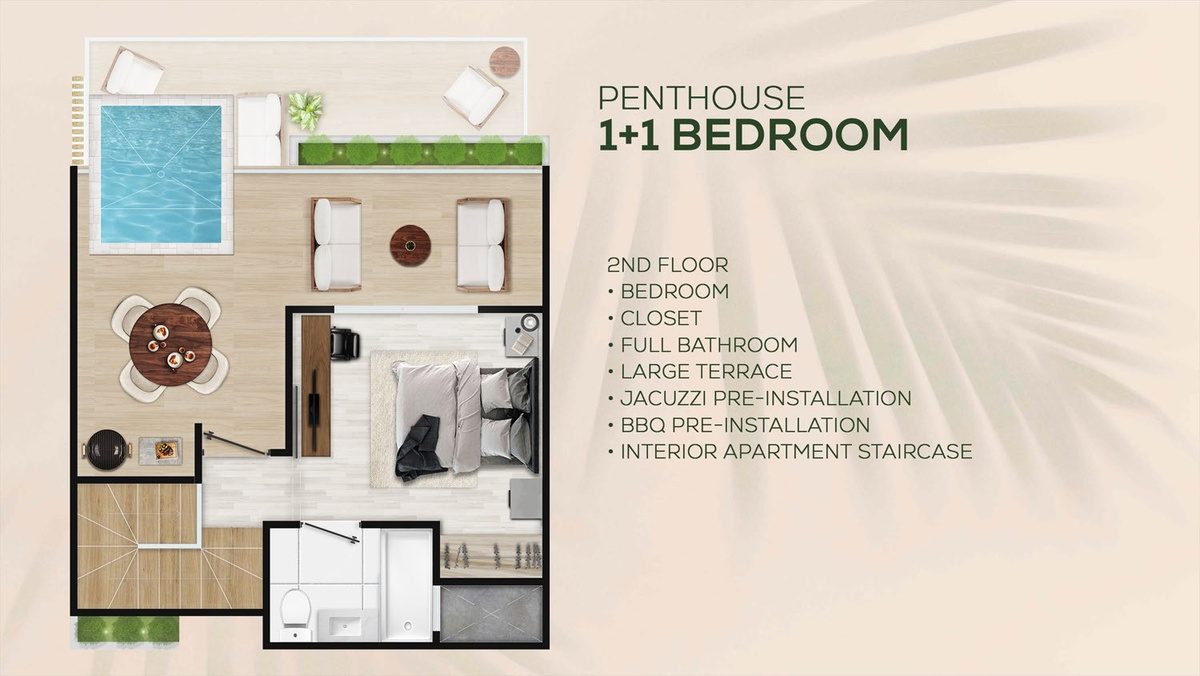 Floor plan of the penthouse upper level with terrace