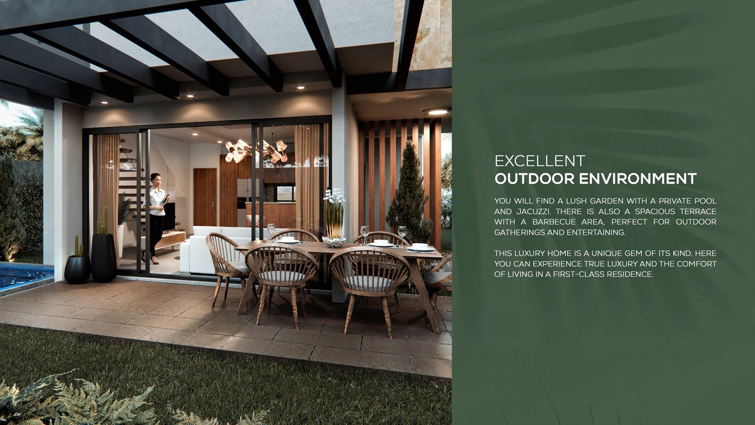 Rendering of an outdoor dining terrace