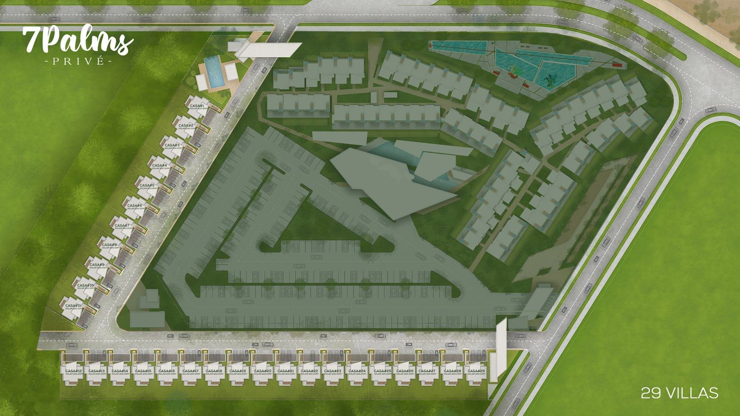 Aerial master plan of the 29 villas at 7Palms Privé