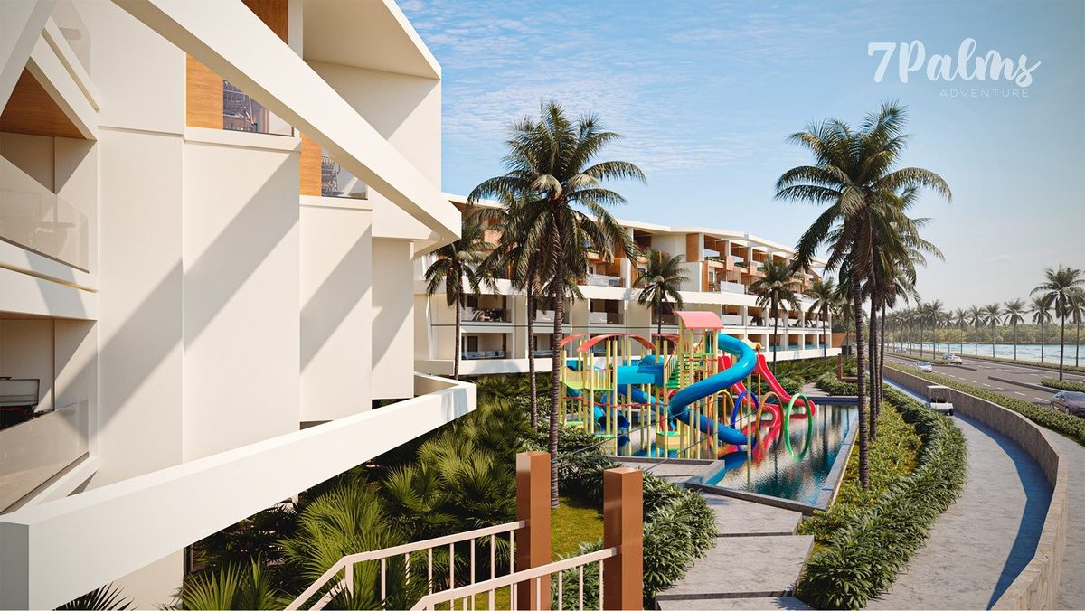 Rendering of the water park slides at 7Palms Beach Adventure