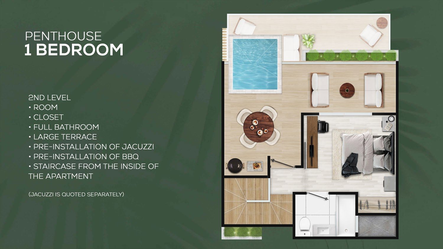 Floor plan of the penthouse upper level with terrace