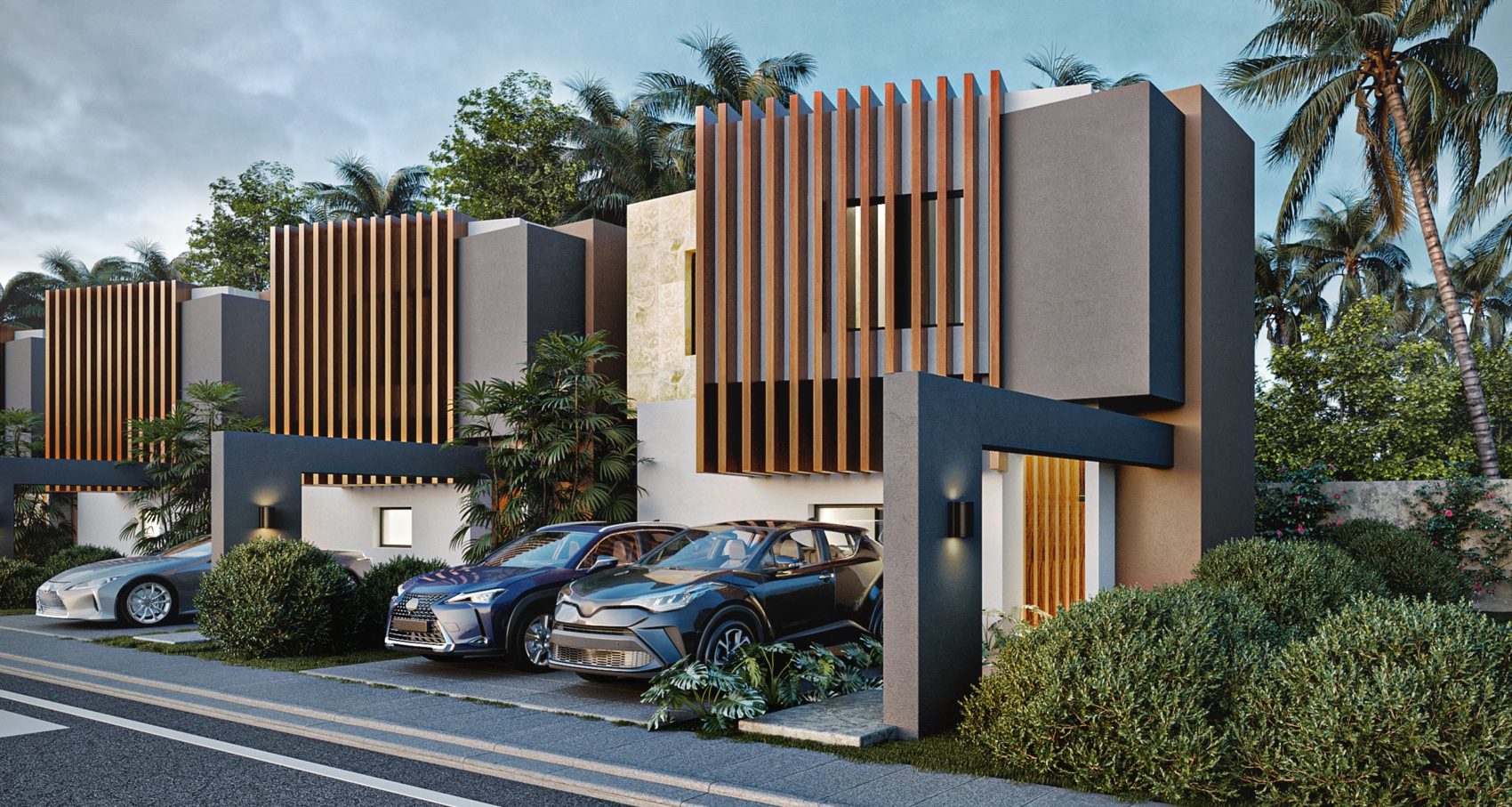 Rendering of the villa row seen from the street